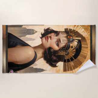 An Art Deco Damsel AI Concept Art by Xzendor7 Beach Towel