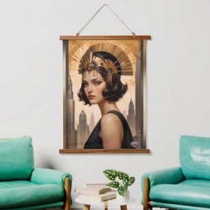 An Art Deco Damsel AI Concept Art by Xzendor7 Hanging Tapestry