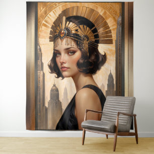 An Art Deco Damsel AI Concept Art by Xzendor7 Tapestry
