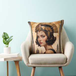 An Art Deco Damsel AI Concept Art by Xzendor7 Throw Pillow