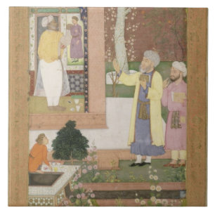 An artist decorating the interior of a garden pavi tile