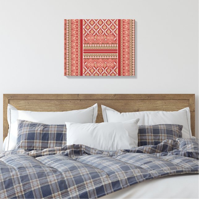 An artistic representation of an orange and brown  canvas print (Insitu(Bedroom))