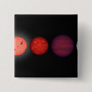An artist's rendition comparing brown dwarfs 2 inch square button