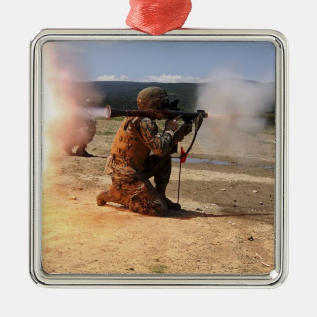 An assaultman fires a Rocket Propelled Grenade Metal Ornament (Front)