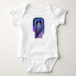 An astronaut climbing a ladder leading baby bodysuit