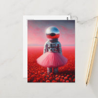 An astronaut in a tutu disco ball head poppies