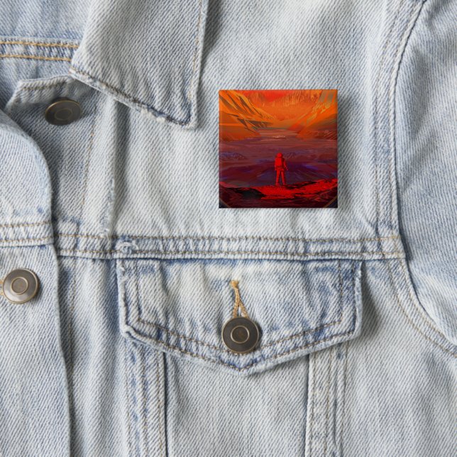 An Astronaut On Mars 2 Inch Square Button (In Situ)