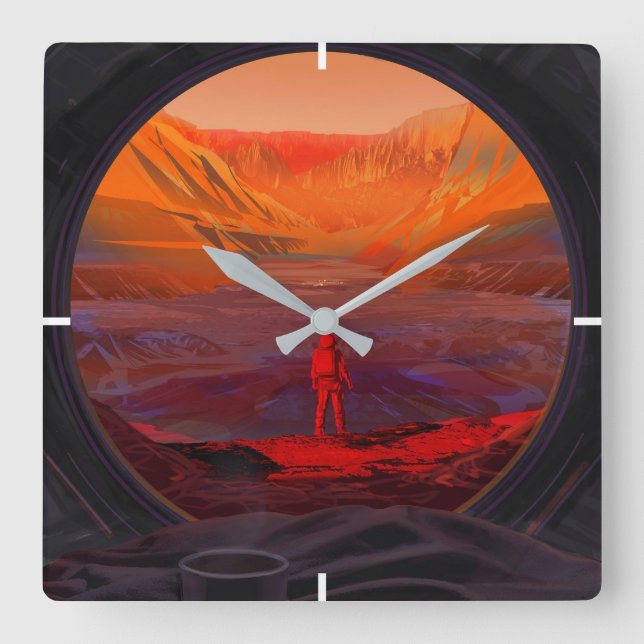 An Astronaut On Mars Square Wall Clock (Front)