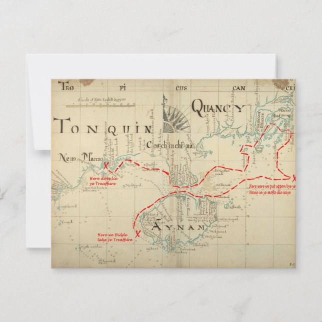 An Authentic 1690 Pirate Map (with embellishments) Invitation (Front)
