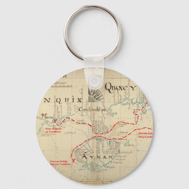 An Authentic 1690 Pirate Map (with embellishments) Keychain (Front)