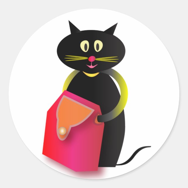 An awesome cat and its bag. classic round sticker (Front)
