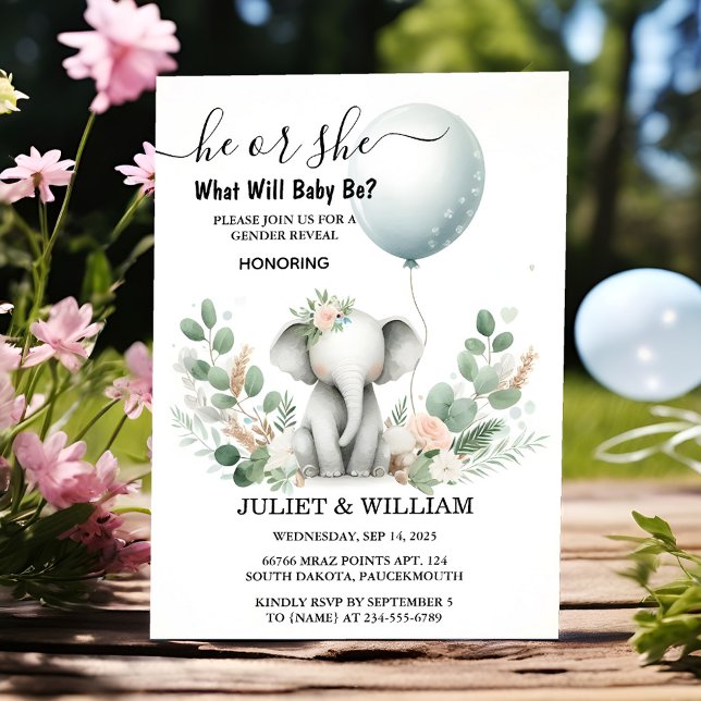 An Big Zoo Baby White Elephant Birth Gender Reveal Invitation (Creator Uploaded)