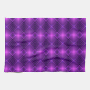 An display a purple patterned tapestry kitchen towel
