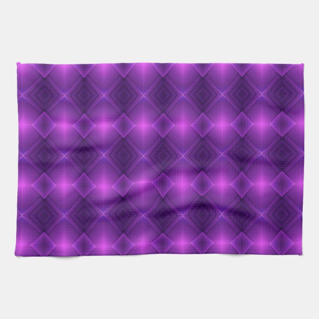 An  display a purple patterned tapestry  kitchen towel (Horizontal)