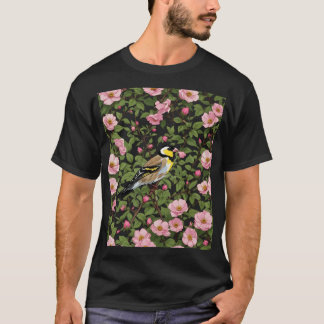 An Eastern Goldfinch Amongst Pink Coloured Wild Ro T-Shirt