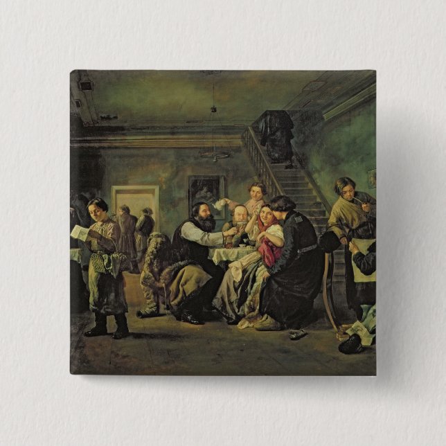An Eating House, 1859 2 Inch Square Button (Front)