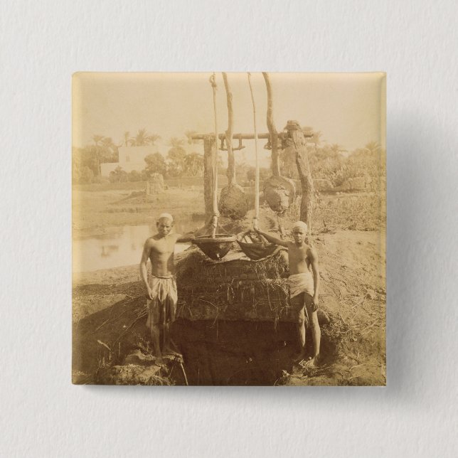 An Egyptian Irrigation Machine on the Banks of the 2 Inch Square Button (Front)