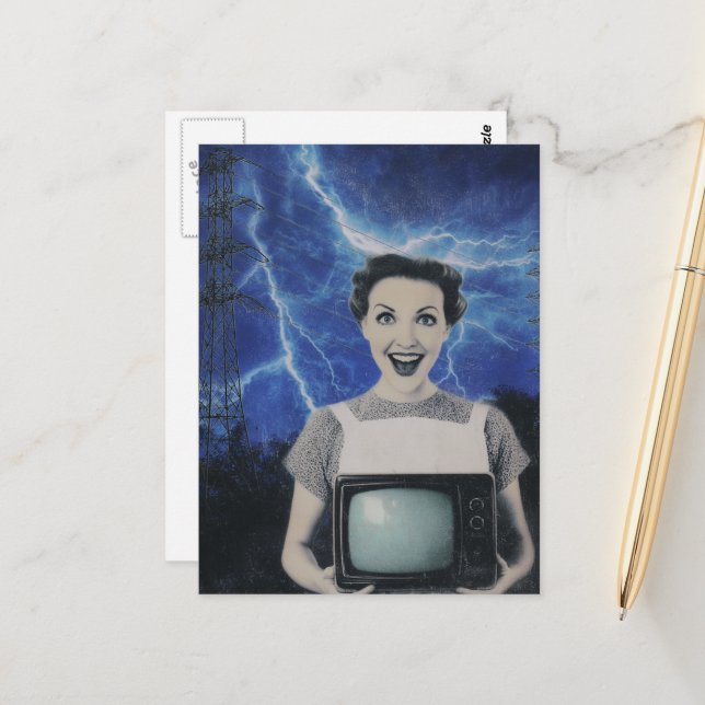 An electrifying woman retro  postcard (Front/Back In Situ)