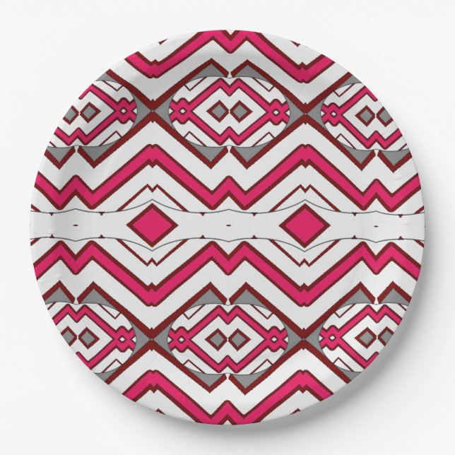 An elegant multiple colour zigzag pattern  paper plate (Front)