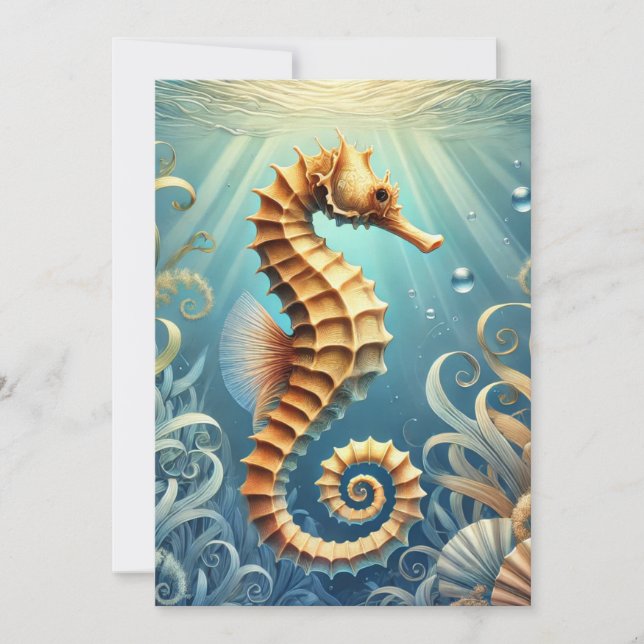 An elegant seahorse swimming underwater save the date (Front)