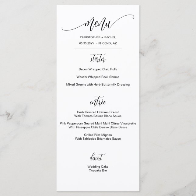 An Elegant Simple Minimalist Script Wedding Event Menu (Front)