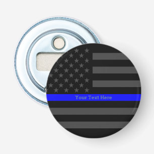 An Elegant Thin Blue Line US Flag Personalized Bottle Opener