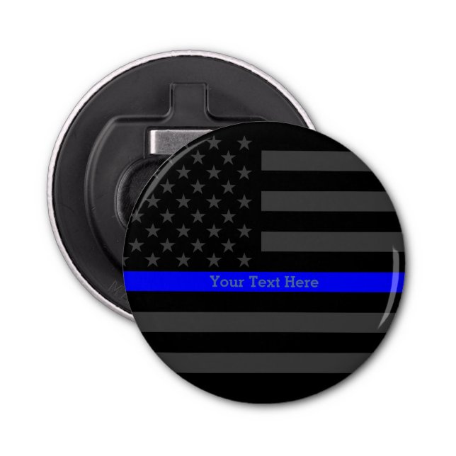 An Elegant Thin Blue Line US Flag Personalized Bottle Opener (Front)