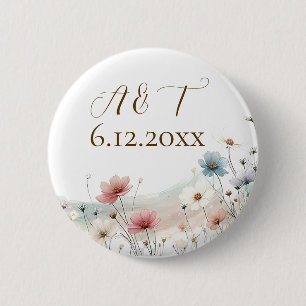An Elegant Watercolor Wildflowers Wedding Date 2 Inch Round Button