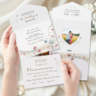 An Elegant Watercolor Wildflowers Wedding Photo  All In One Invitation