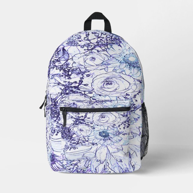 An elegant whit & blue classic design  printed backpack (Front)