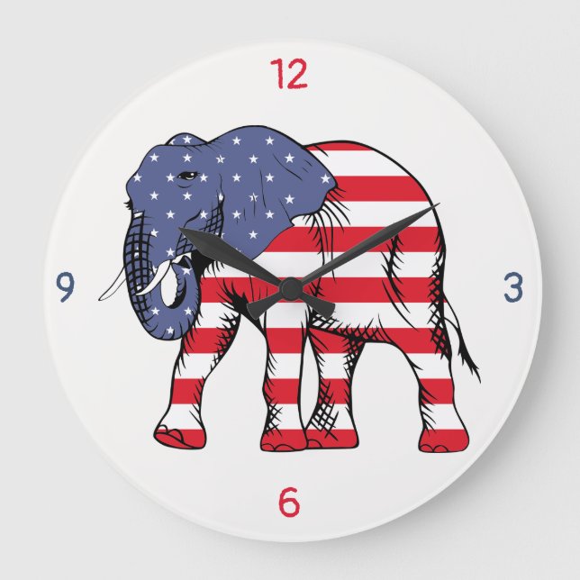 An Elephant in the Colour of the American Flag Large Clock (Front)