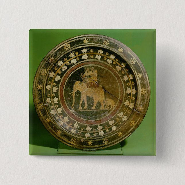An elephant used in war against the 2 inch square button (Front)