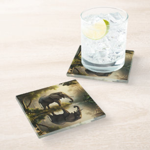 An Elephant's Reflection Glass Coaster