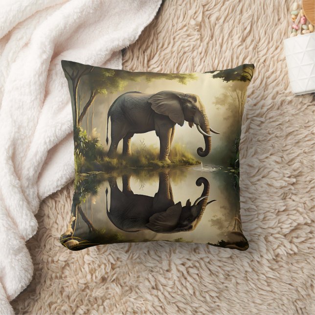 An Elephant's Reflection Throw Pillow (Blanket)