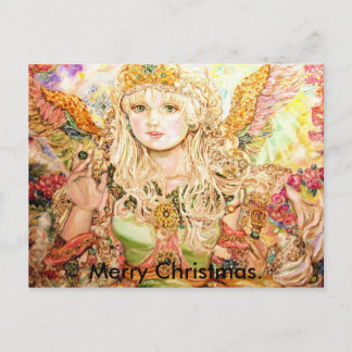An emerald angel., Merry Christmas. Holiday Postcard