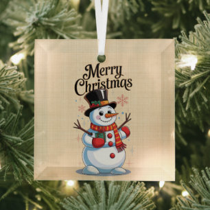 An enchanted Christmas: a smiling snowman Glass Ornament