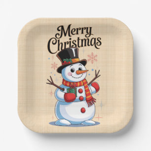 An enchanted Christmas: a smiling snowman Paper Plate