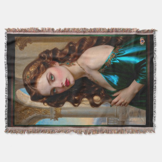 An Enchanting Portrait of The Emerald Empress Throw Blanket (Front)