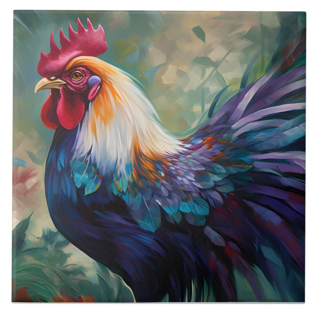  An Enchanting Rooster Painting Ceramic Tile (Front)