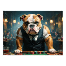 An english bulldog as a croupier in a casino -