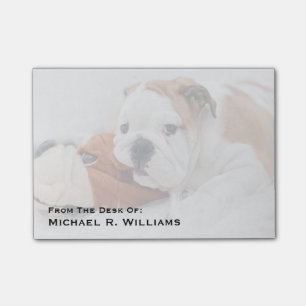 An English Bulldog Puppy Playing With A Bulldog Post-it Notes
