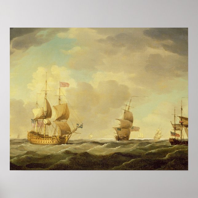 An English Flagship Under Easy Sail in a Moderate Poster (Front)