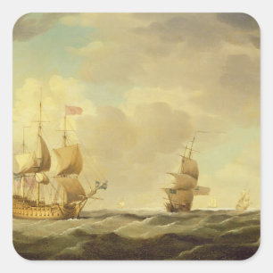 An English Flagship Under Easy Sail in a Moderate Square Sticker