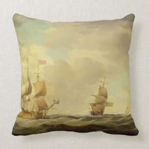 An English Flagship Under Easy Sail in a Moderate Throw Pillow