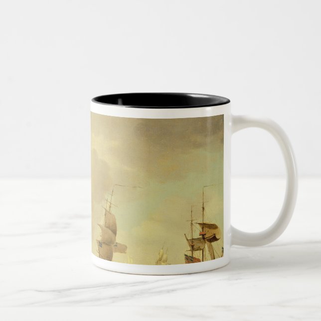 An English Flagship Under Easy Sail in a Moderate Two-Tone Coffee Mug (Right)