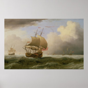 An English Ship Close-hauled in a Strong Breeze Poster