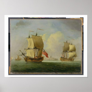 An English Sloop and a Frigate in a Light Breeze ( Poster