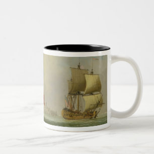 An English Sloop and a Frigate in a Light Breeze ( Two-Tone Coffee Mug