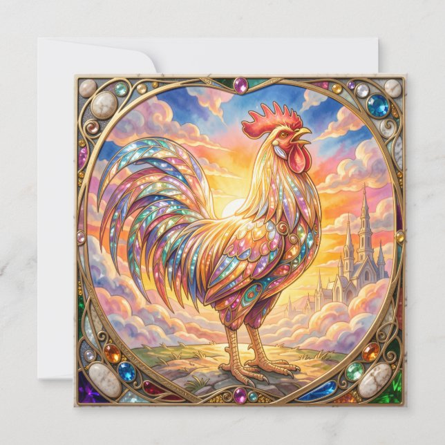 An ethereal rooster invitation (Front)