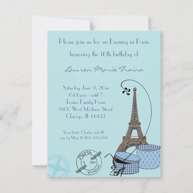 An Evening in Paris Blue Themed Party Invitation (Front)